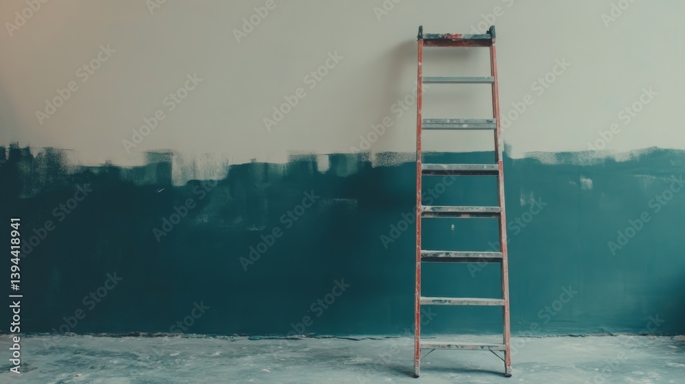Aufkleber a view of a partially painted room, with one wall in a soothing color and a ladder leaning against a