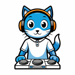 Cat with Headphones DJ Setup Vector Illustration - Graffiti Style Design
