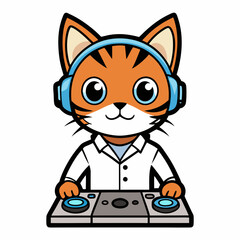 Cat with Headphones DJ Setup Vector Illustration - Graffiti Style Design
