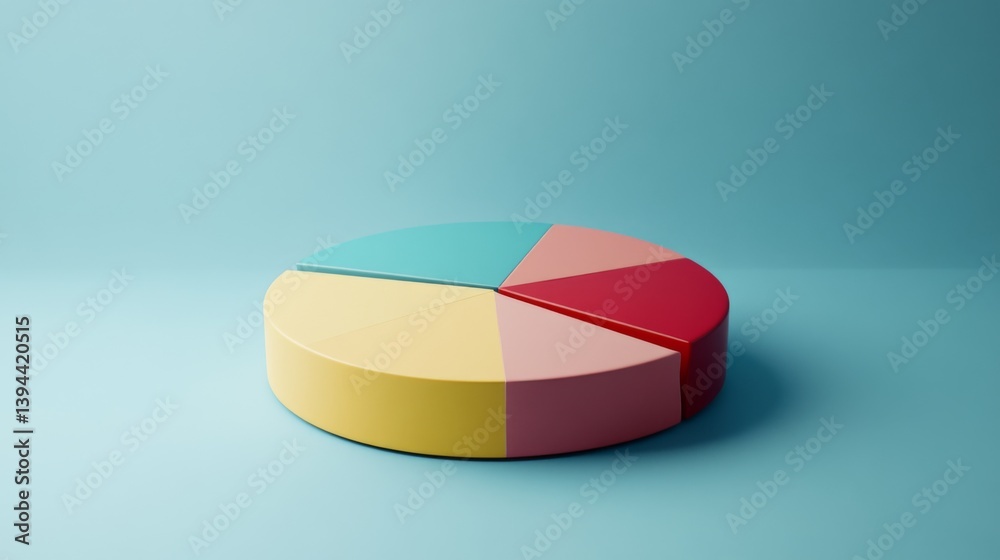 Poster a visually striking d pie chart with segments that appear to float above a sleek surface, representi