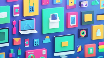 Colorful computer icon illustrations for digital design projects.