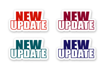set of vector texts with update sets of stickers banners new update on a white background tags with shadow