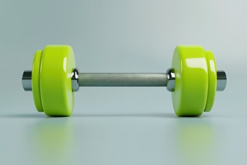 A single dumbbell with green weights on a white background