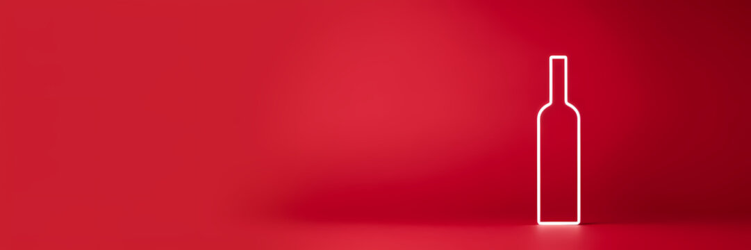 A minimalist depiction of a bottle in white against a solid red backdrop, showcasing clean lines and three horizontal divisions on its body.