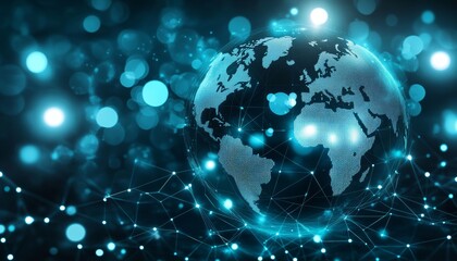 Digital World Globe, Concept Of Global Network, Connectivity, And Data Exchange In Cyberspace.