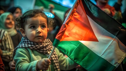 A kid with Gaza flag in hand