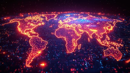 Global network map, glowing world map, digital earth, illuminated world, technology, international, connection, communication, global, internet, data, network, world, digital,