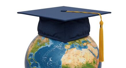 Isolated Graduation Cap on Globe