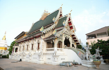 The beautiful Lanna Thai ancient architecture ubosot for visit respect praying blessing at Wat Ming...