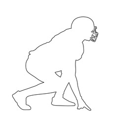 American football player in action line contour vector silhouette illustration isolated on background. Sportsman in full equipment on court. Rugby sport man, popular collage sport super star.