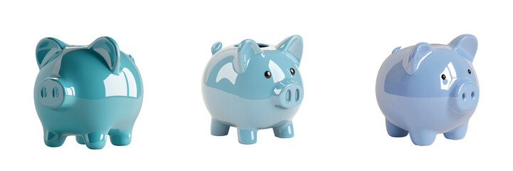 Colorful porcelain piggy banks arranged in a minimalist setting for creative financial planning inspiration