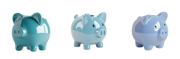 Colorful porcelain piggy banks arranged in a minimalist setting for creative financial planning inspiration