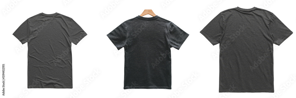 Poster Showcasing isolated minimalist t-shirt mockups from multiple angles on a clean, simple background for design purposes