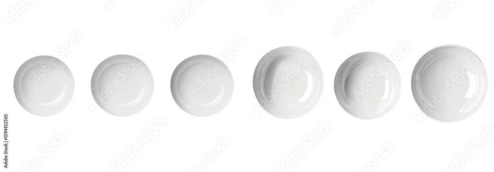 Poster Minimalist mockups of white plates arranged in a gradient from small to large on a clean surface