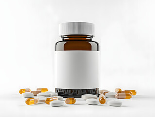 medicine bottle and pills