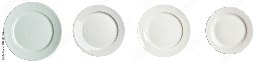 Poster Isolated minimalist mockups of white plates in various sizes arranged in a linear format on a bright background