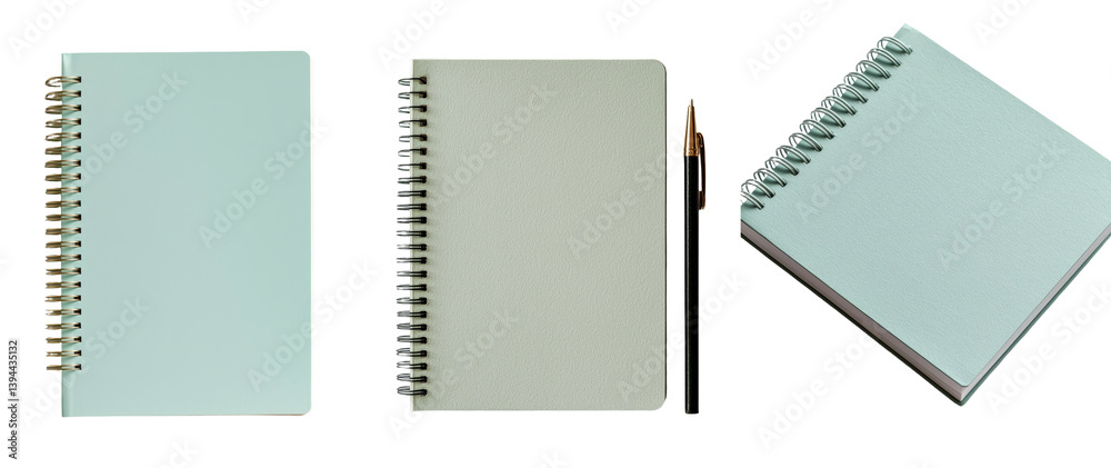 Aufkleber Minimalist mockups featuring spiral notebooks and a pen on a clean, white background for design inspiration