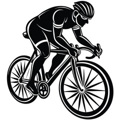 Naklejka premium Monochrome Cycling Rider, Athlete with Helmet on Bicycle, Fast Motion Speed Lines