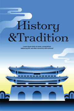 Blue gradient vector illustration of traditional Asian palace. Perfect for history, architecture, and culture themes.