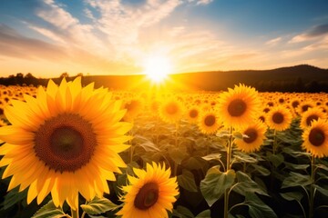 Fototapeta premium A sunflower flower field sunlight nature landscape.