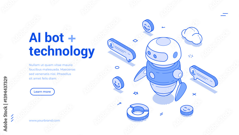 Poster ai bot technology artificial intelligence gpt chatbot isometric web banner vector illustration. auto