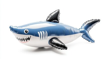 Inflatable Blue and White Shark Toy on White Background, Generative AI.