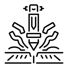 A linear style icon of a laser cutter 