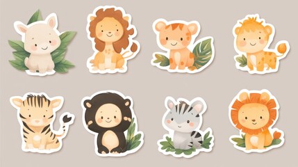 Obraz premium Sticker sheet with jungle animals