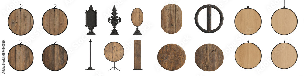 Aufkleber isolated minimalist mockups of wooden and metallic decor elements for interior design and branding a