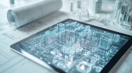 Digital Blueprint Visualization on Tablet for Urban Development Projects