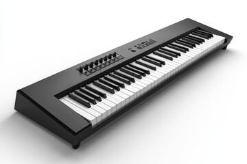 A sleek electronic keyboard in a studio setting with on a white background