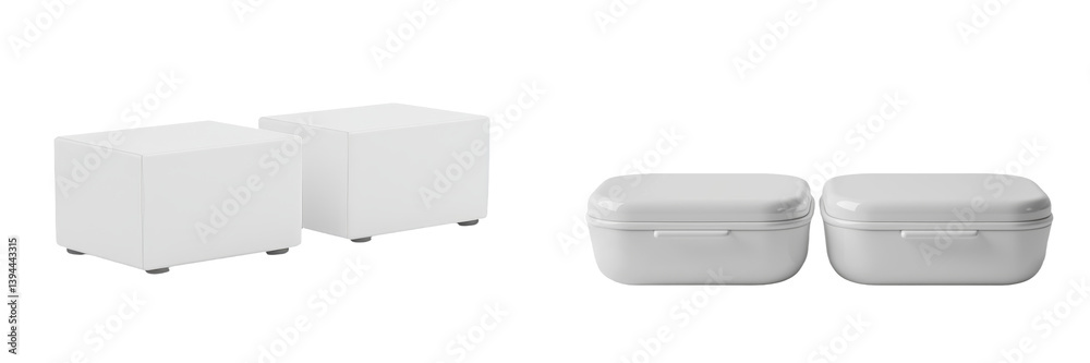 Aufkleber Minimalist mockups showcasing white storage boxes and display cubes on a clean background for modern interior design inspiration