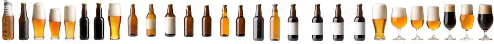 Poster Creative minimalist mockups featuring various beer bottles and glasses set against a simple background for design inspiration
