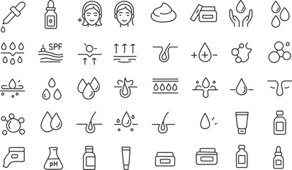Skincare Line Icons Set &ndash; Minimal Black and White Beauty Care Symbols PNG