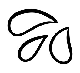 Doodle water drop,hand drawn sweat tear. Black liquid splash icon with soft shapes and rounded droplets. Silhouette Ideal for skincare, weather, eco, hydration, cartoon style UI elements.