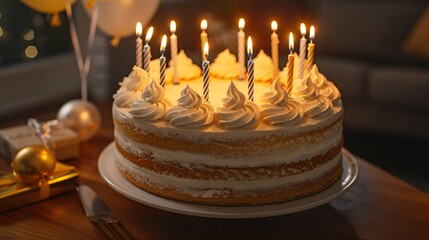 Two Layered Birthday Cake With Candles of excellence in splendor beyond compare with grace