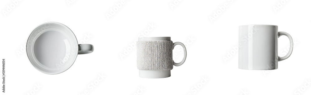 Aufkleber Minimalist mockups of three different styles of coffee mugs in an isolated setting showcasing simplicity and elegance