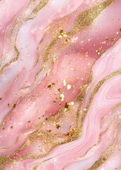 Pink marble texture with gold glitter background