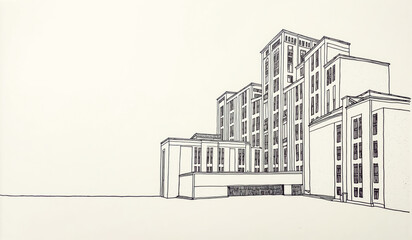 Obraz premium a black and white drawing of a building