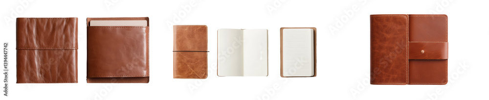 Poster minimalist mockups of isolated leather notebooks for creative presentation and design showcase