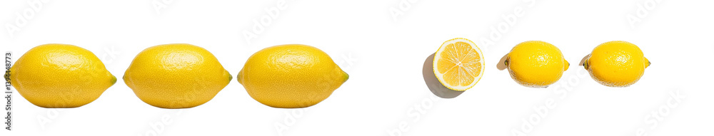 Poster minimalist mockup featuring fresh lemons and a sliced lemon against a white background