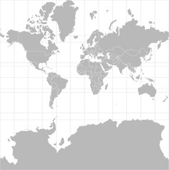 Fototapeta premium World vector map with country boundaries and graticules (Web Mercator projection, PPT-compatible & fully editable)