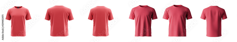 Poster minimalist mockups showcasing a collection of coral t-shirts arranged from different angles in a cle