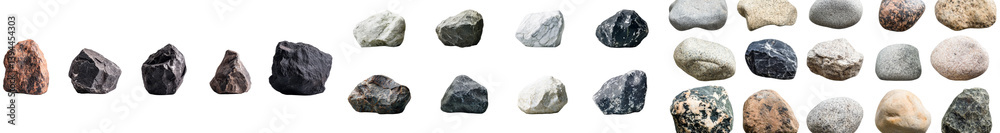 Poster Collection of isolated minimalist rock mockups showcasing various textures and colors on a clean background