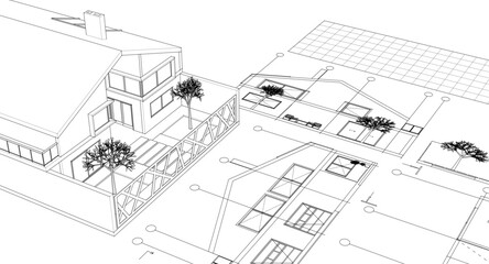 house architectural project sketch 3d illustration	

