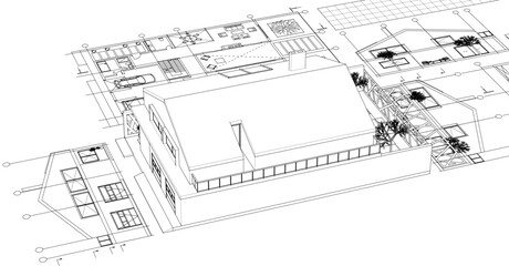 Fototapeta premium house architectural project sketch 3d illustration 