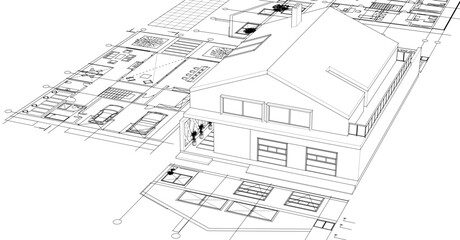 house architectural project sketch 3d illustration	
