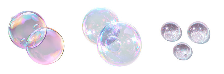 Elegant isolated minimalist mockups of translucent soap bubbles showcasing vibrant colors and soft reflections
