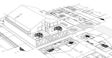 Fototapeta premium house architectural project sketch 3d illustration 