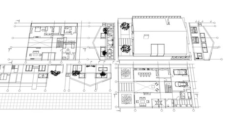 house architectural project sketch 3d illustration	
